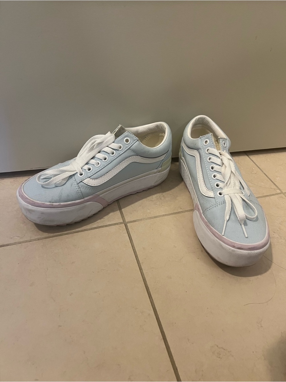 Vans Low Top Sneakers - Light Blue, White & Pink Accent